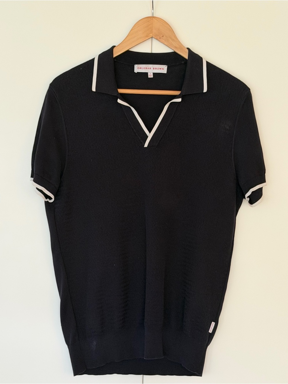 Orlebar Brown Terry Polo — Navy with White Trim, Size MMade in Italy)